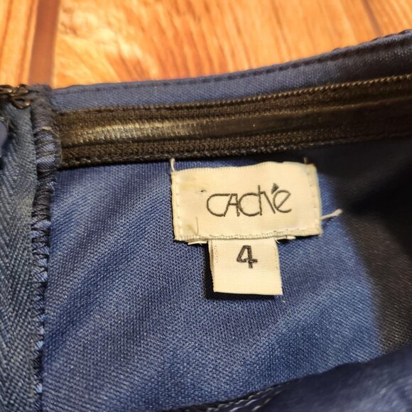 Size 4 Cache Navy Blue Ruffle Chiffon Tiered Strapless Cocktail Y2K Dress - Picture 2 of 5